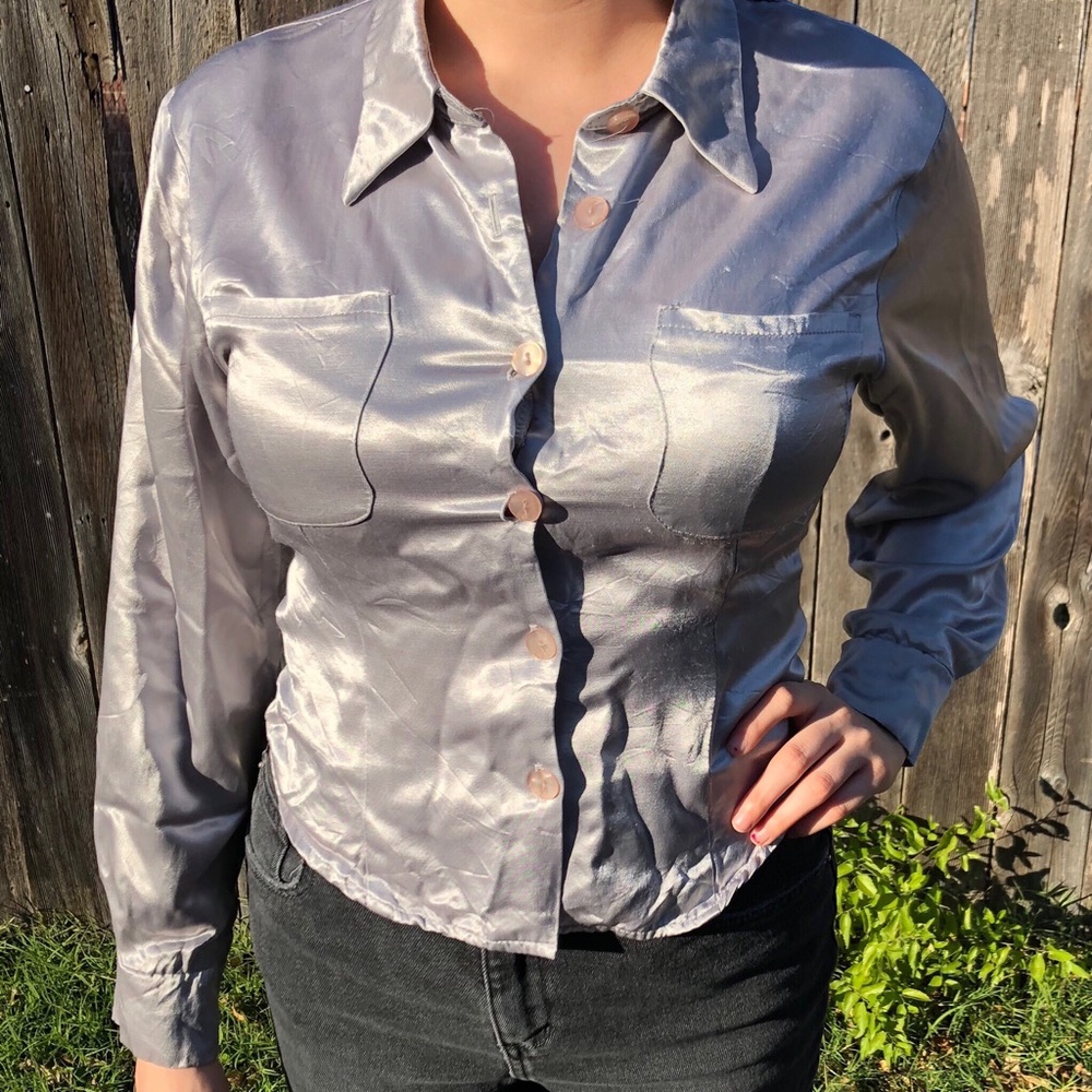 Y2K Cyber Generation Metallic Button Up Top